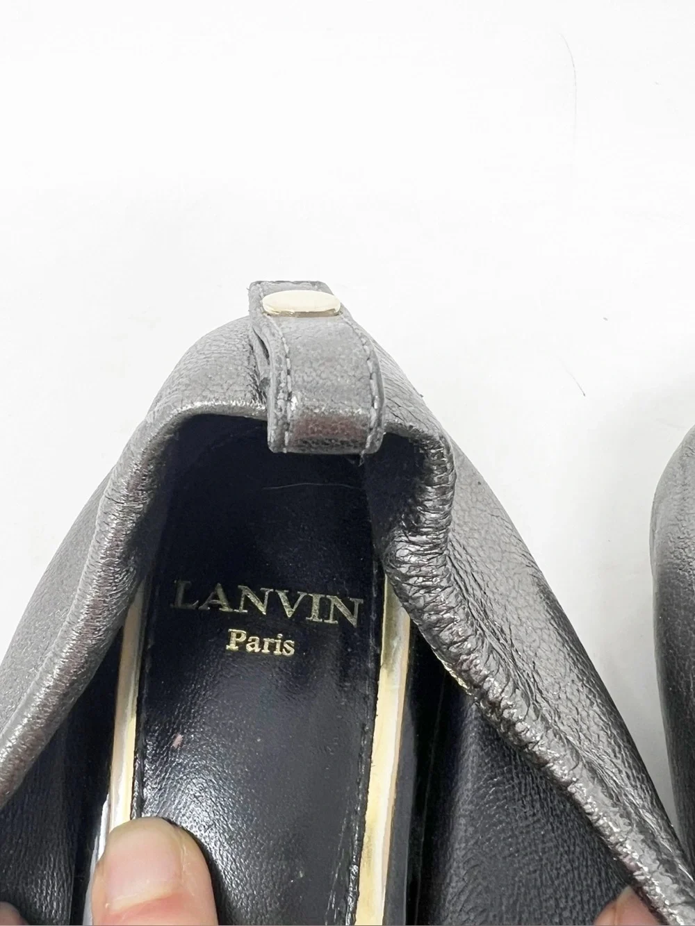 LANVIN PARIS PEWTER SILVER METALLIC ROUND TOE BALLET FLAT SHOES SZ 9